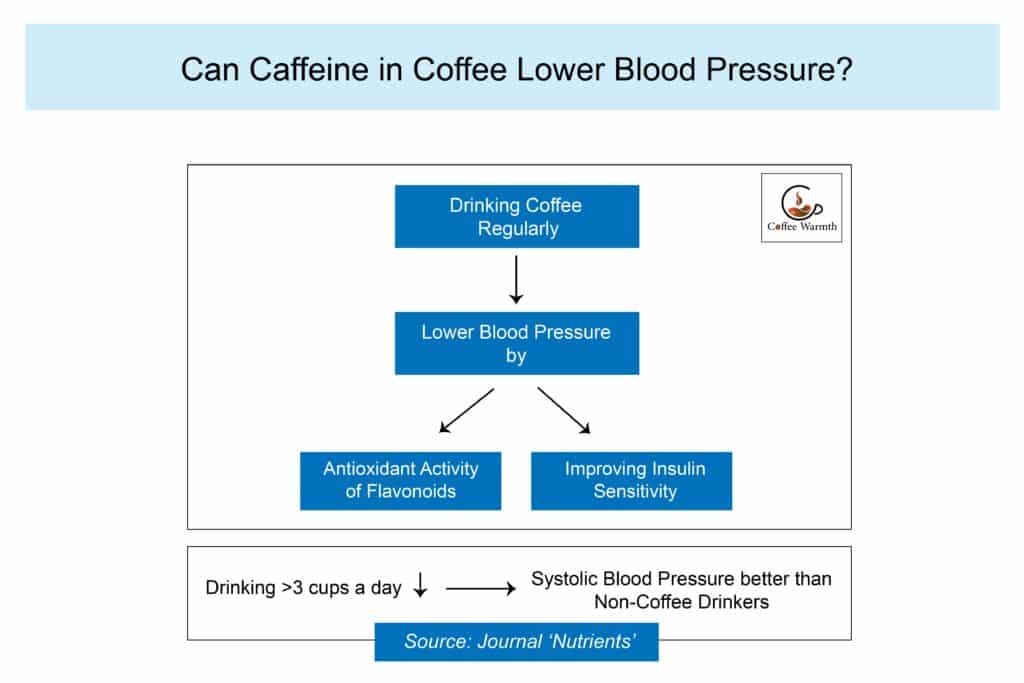 Caffeine in coffee decreases blood pressure